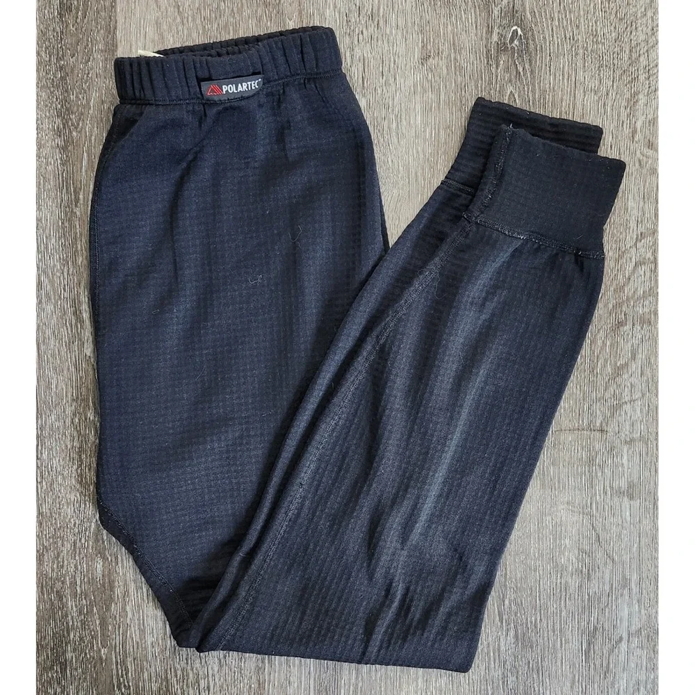 Cabelas Polartec Base Layer Pants Mens Large Black Thermal Grid Fleece Leggings